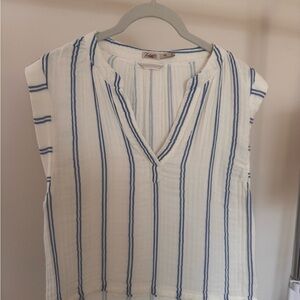 Faherty White Tank Top with Blue Vertical Stripes